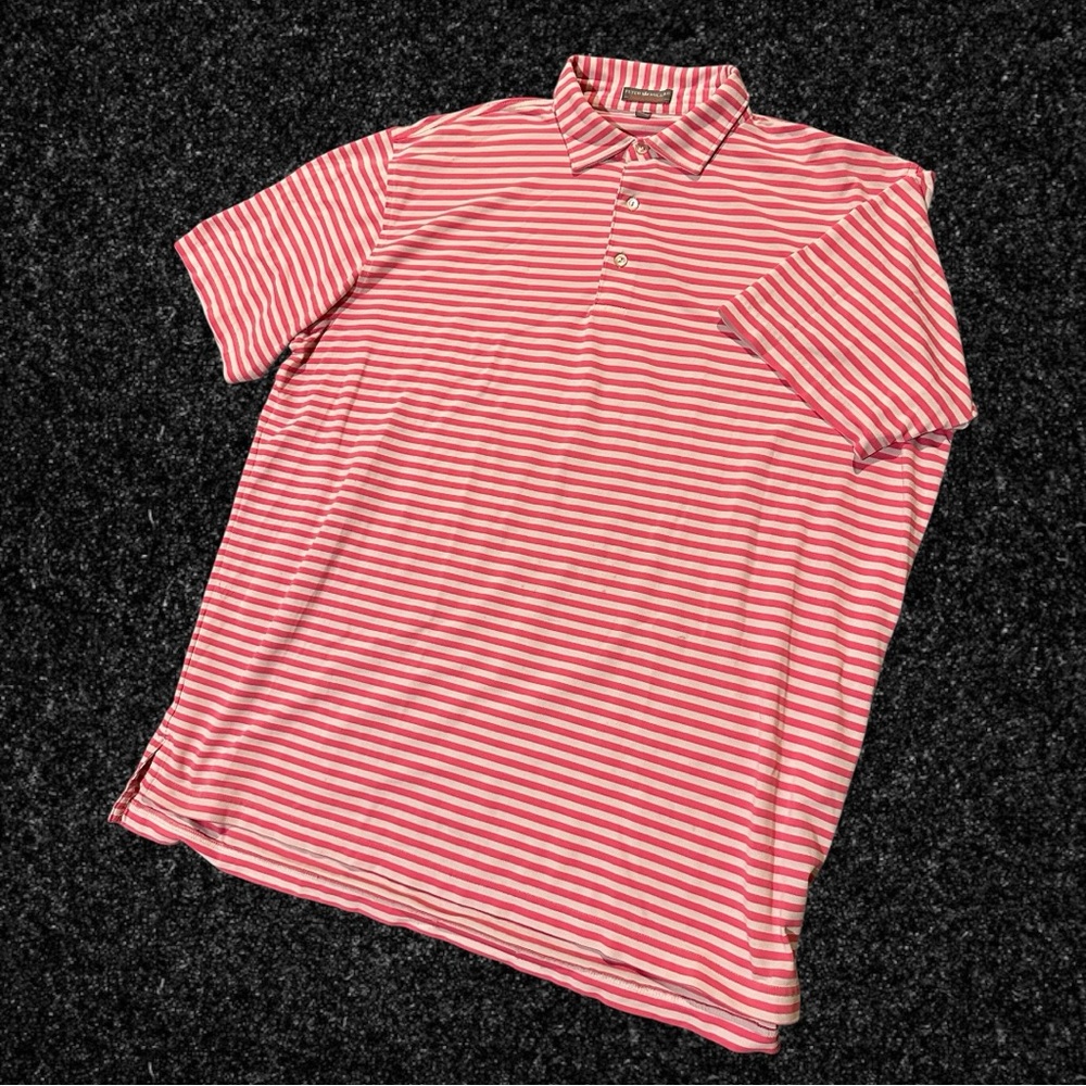 Peter Millar Pink and White Striped Polo Shirt